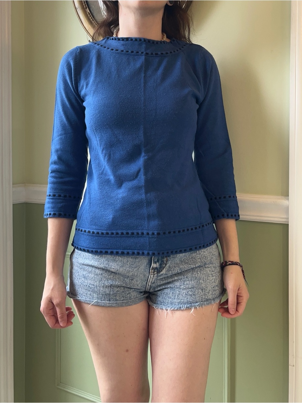 Dress Barn blue & black 3/4 sleeve sweater